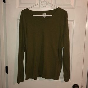 Green high v neck long sleeve tee / sweater